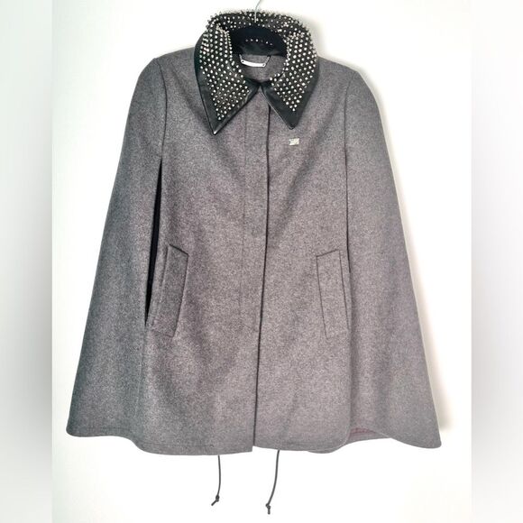 Philipp Plein Couture Grey Poncho with Calf Leather Studded Collar - NWOT - Picture 1 of 12